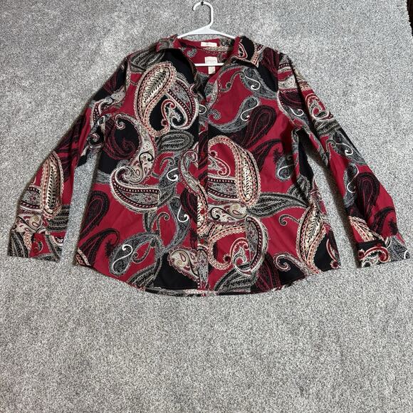 Chicos Button Up Top Women 3 XL Paisley Boho Lagenlook Whimsigoth Office Retro - Picture 1 of 10